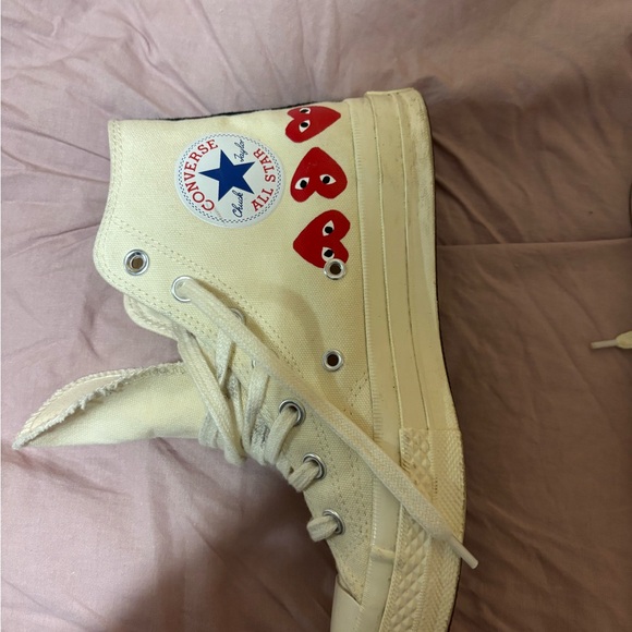 Comme des Garcons Cream Textile Sneakers with Red Heart - Picture 4 of 6